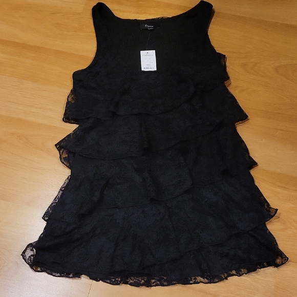 Express Black Lace Ruffle Top - Picture 1 of 5